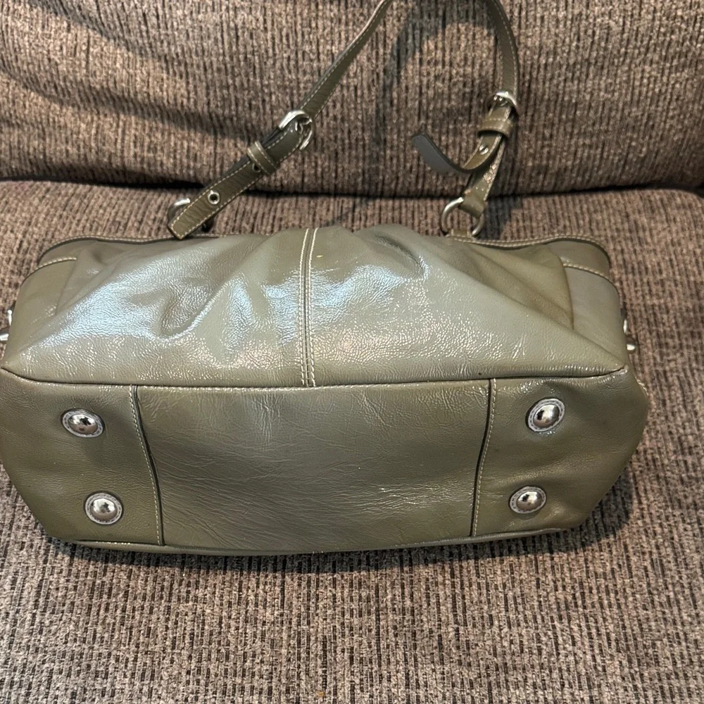 Vintage Coach Metallic Olive Leather Tote